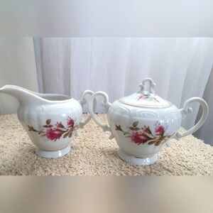 Vintage FLORAL Cream and Sugar Cherry China made in Japan.